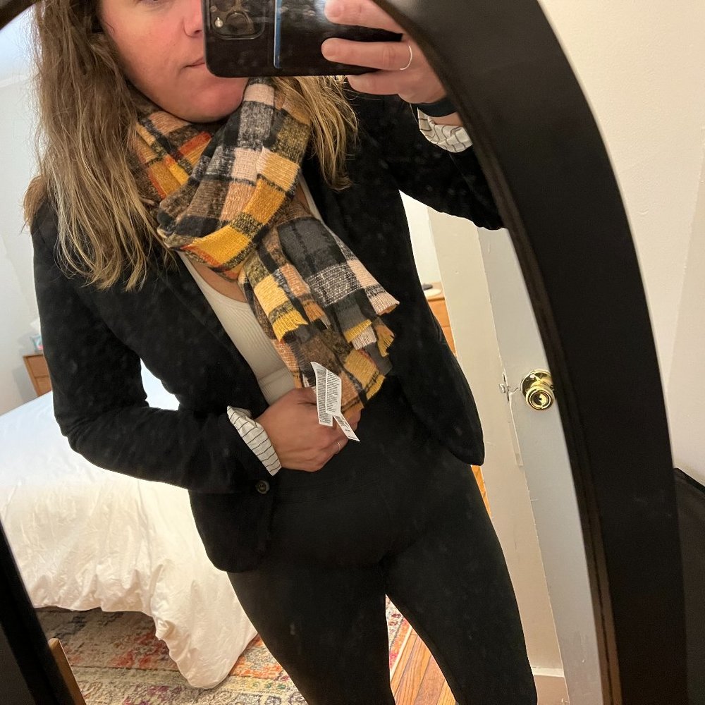 NWT Old Navy Tartan Plaid Scarf (Tan, Orange, Red, Black) Raw Edge